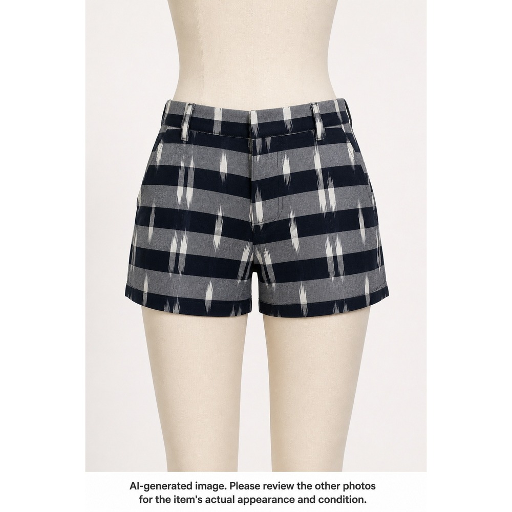 Ann Taylor LOFT Navy Blue Grey Ikat Striped Casual Shorts‎ Womens 10